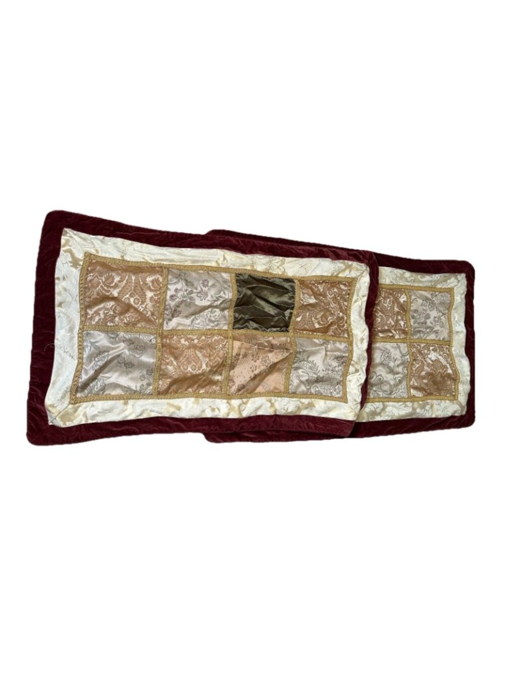 2 CROSCILL RENAISSANCE BURGUNDY VELVET Brocade PATCHWORK KING PILLOW SHAMS BOHO - Picture 2 of 9